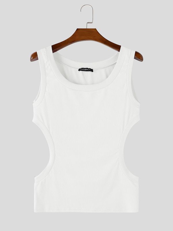 Men's Avant-Garde Side-Cutout Ribbed Knit Fit Tank SKUL69686