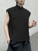 Men's New Chinese Style Asymmetric Placket Frog Button Tank SKUL54752