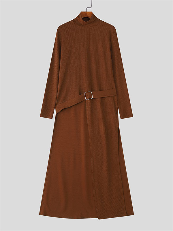 Men's Textured Long Hem High Neck Long Sleeve T-Shirt SKUL27337