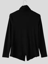 Men's Avant-Garde Diagonal Metal Grommet Buckled Belt Split Hem Long Sleeve Turtleneck T-shirt SKUL81136