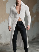 Mens Solid Color Textured Lapel Long Sleeve Cardigan SKUL24861