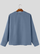 Men's Urban Casual Collarless Deep-V Snap Button Long Sleeve Shirt SKUL79088