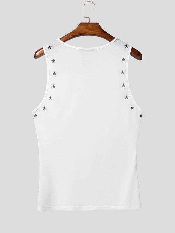 Men's Bodybuilding Display Star Print Semi-Sheer Fit Tank SKUL63174