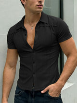 Men's Solid Color Casual Knit Short Sleeve Shirt SKUL59475