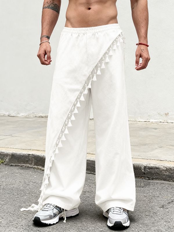 Men's Deconstructed Panel Tassel Patchwork Long Pant SKUL43982