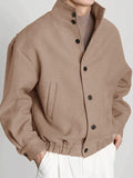 Mens Solid Stand Collar Button Front Jacket SKUK40029