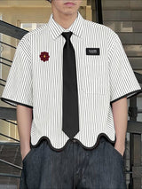 Men's Contrast Color Wave Hem Short Sleeve Shirt SKUL45335