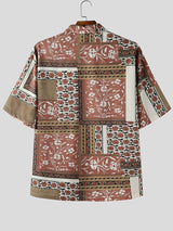 Men's Vintage Paneled Ethnic Floral Print Oversized Camp Collar Shirt SKUL55337