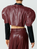 Mens PU Leather Puff Sleeve Crop Top SKUK29348
