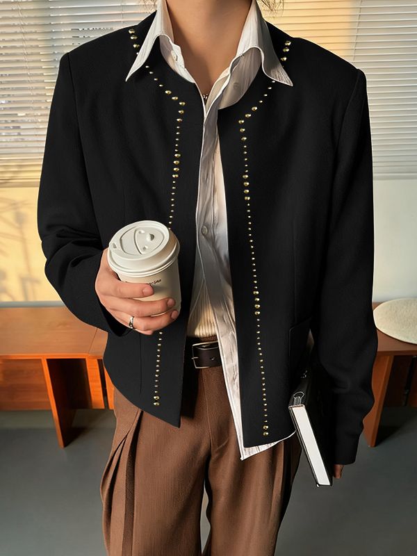 Men's Solid Casual Metal Trim Long Sleeve Jacket SKUL29738