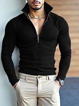 Men's Knitted Texture Half Zip Long Sleeve T Shirt SKUL35084