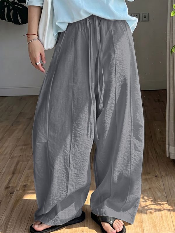 Men's Harajuku Vintage Crinkled Texture Detail Elastic Waist Baggy Pant SKUL71341