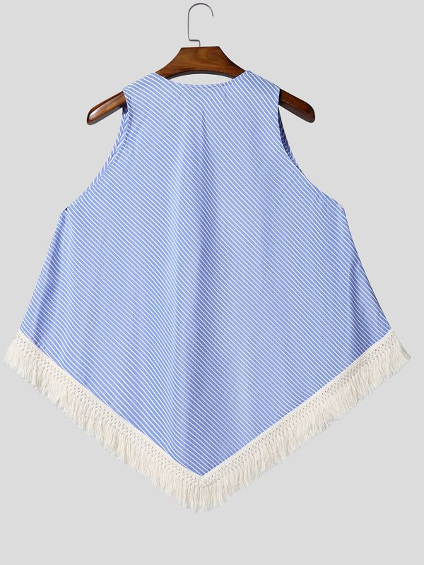 Men's Avant-Garde Party Raw Fringed Diagonal Stripe Oversized Sleeveless V-Neck Tank SKUL81030