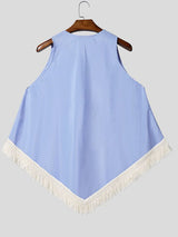 Men's Avant-Garde Party Raw Fringed Diagonal Stripe Oversized Sleeveless V-Neck Tank SKUL81030