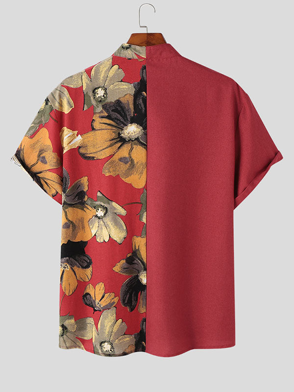Mens Vintage Floral Print Patchwork Shirt SKUK19320