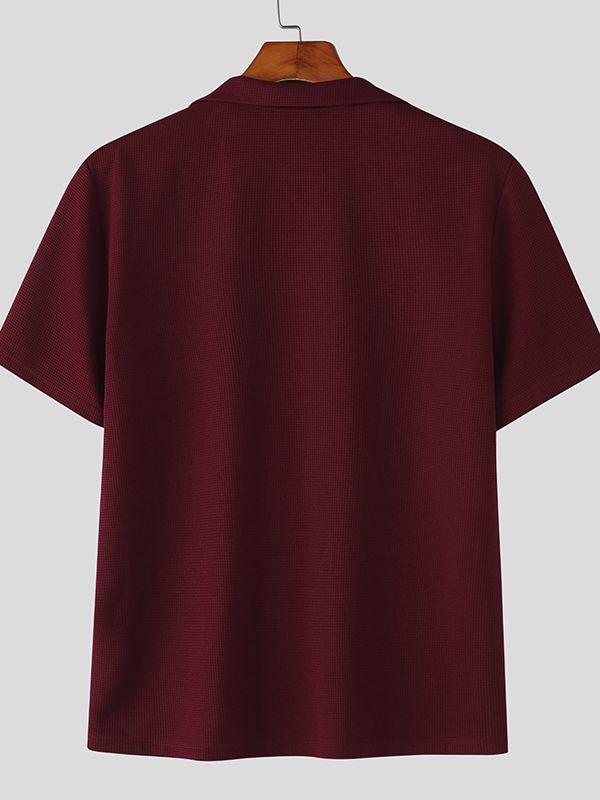 Men's Metal Ring Decor Textured Short Sleeve Shirt SKUL47997