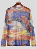 Mens Abstract Print Mesh Long Sleeve T-Shirt SKUK27839