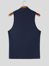 Men's Avant-Garde Mock Neck Mesh Patchwork Deconstructed Fitted Tank SKUL73728