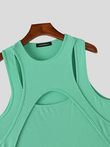 Men's Avant-Garde High-Street Aesthetic Deconstructed Multi-Cutout Ribbed Fitted Muscle Tank SKUL69231