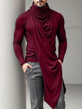 Men's Deconstructed Pleated Stacked Collar Long Sleeve T-Shirt SKUL32848