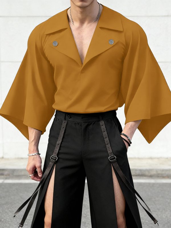 Men's Avant-Garde Deep V-Neck Dramatic Bell Sleeves Shirt SKUL51934