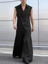 Men's Solid Color Metal Button Patchwork Two Pieces Outfit SKUL56688