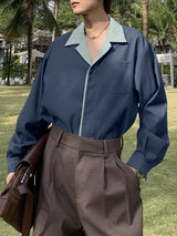 Men's Contrast Collar Striped Long Sleeve Shirt SKUL36458