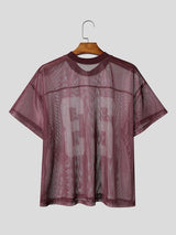Men's Vintage High Street Number 23 Sheer Mesh Oversized Short Sleeve Jersey T-shirt SKUL53036