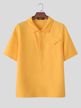 Men's High Street Casual Flap Pocket V Neck Short Sleeve Shirt SKUL75688