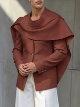 Men's Avant-Garde Runway Sculptural Draped Shawl Cape Single Button Long Sleeve Shawl Collar Blazer SKUL81867