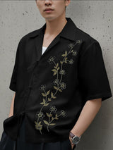 Men's Floral Embroidery Short Sleeve Shirt SKUL38936