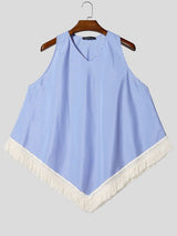 Men's Avant-Garde Party Raw Fringed Diagonal Stripe Oversized Sleeveless V-Neck Tank SKUL81030