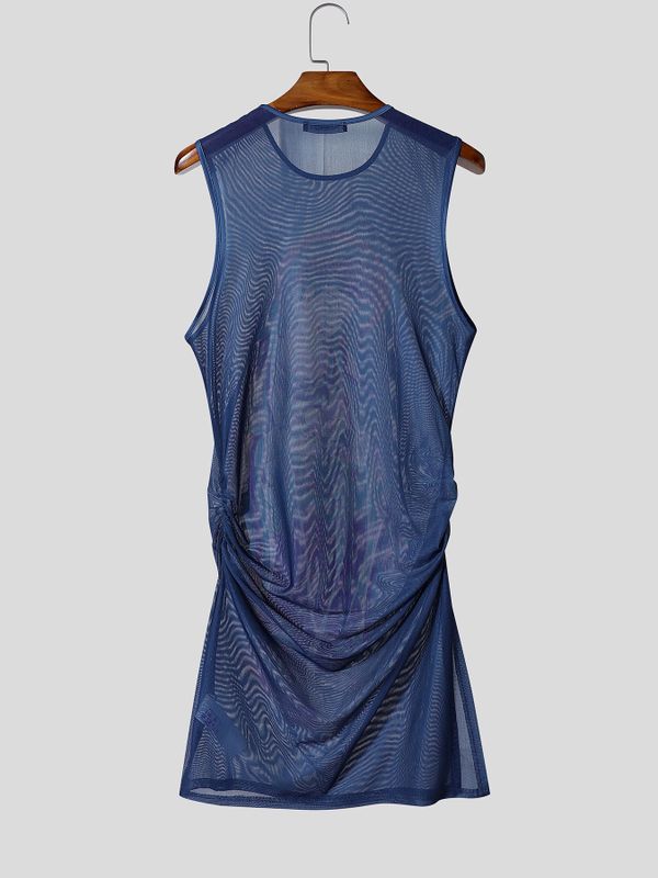 Men's Avant-Garde High Street Buddhist Graphic Mesh Sheer Tank SKUL65895