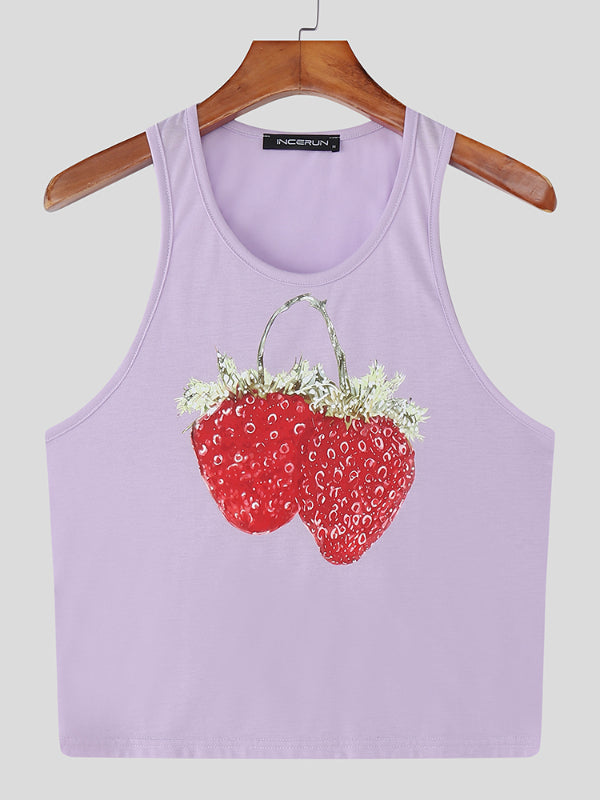 Men's Strawberry Print Casual Tank SKUL24744