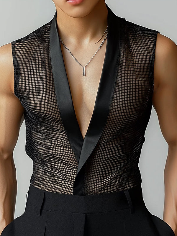 Mens Sheer Mesh Panel Satin Tank SKUL04245