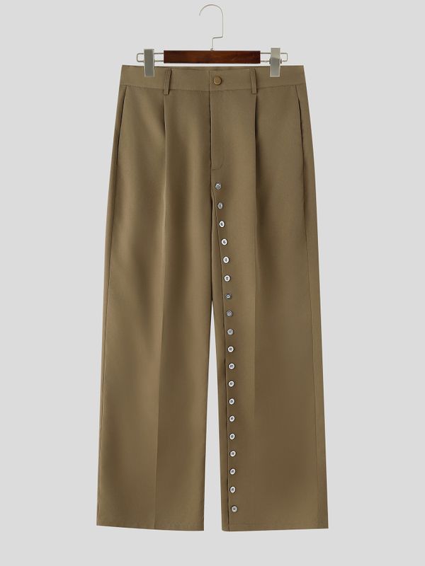 Men's Avant-Garde Diagonal Multi-Button Detail High-Waisted Wide-Leg Pant SKUL66088