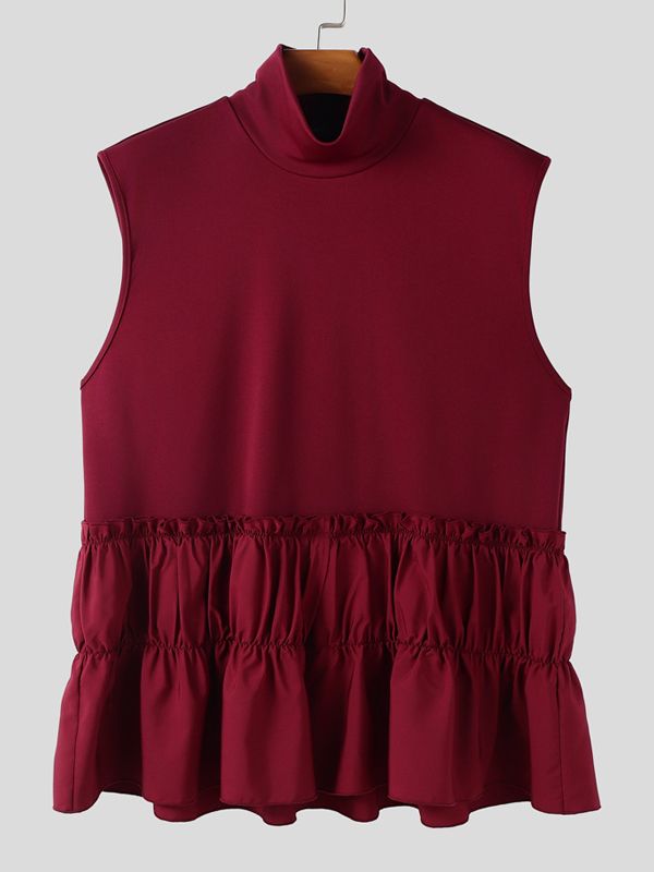 Men's Ruffle Patchwork Sleeveless T-shirt SKUL42429