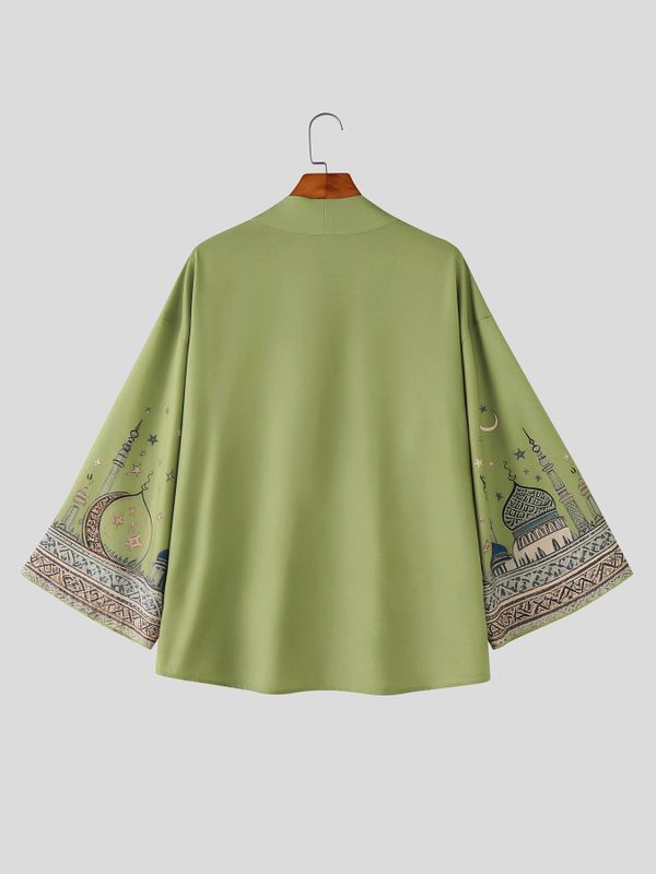 Men's Starry Moon Mosque Print 3D Rose Patch Loose Half-Sleeve Shirt SKUL61927