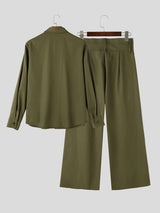 Men's Retro Quiet Luxury Multi Button Cummerbund Waist Pleated Two Pieces Outfit SKUL82400
