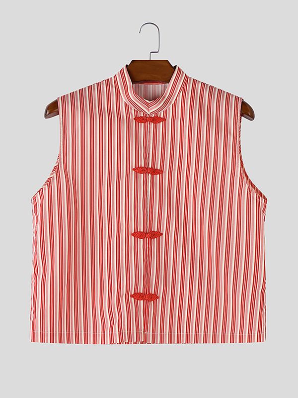 Men's Striped Frog Button Casual Tank SKUL56650