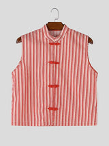 Men's Striped Frog Button Casual Tank SKUL56650