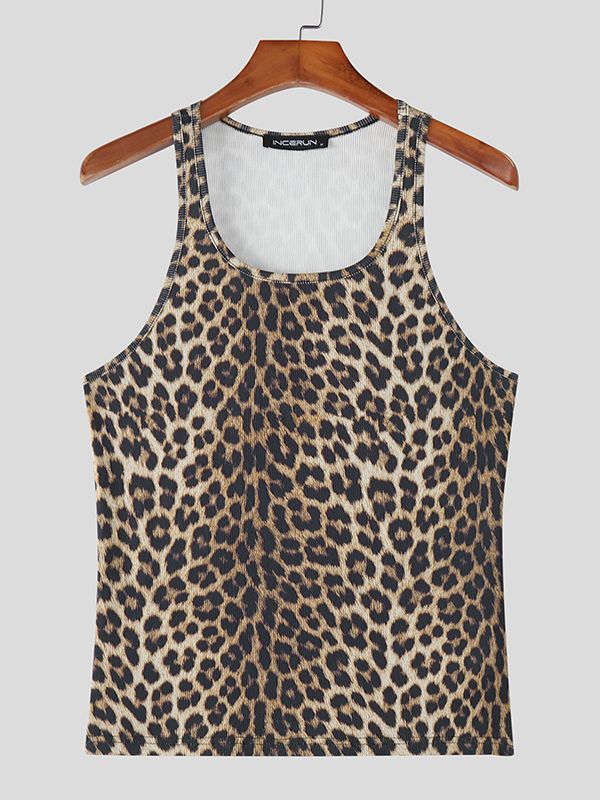 Men's Leopard Print Textured Tank SKUL46089