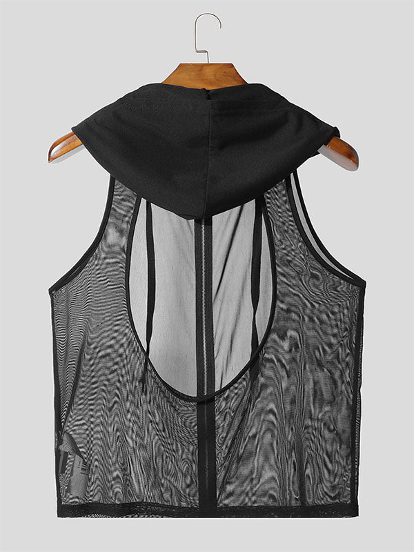 Mens Sheer Mesh Hooded Casual Tank SKUL10605