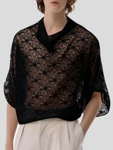 Men's Sheer Lace Draped Collar Long Sleeve T-Shirt SKUL37581