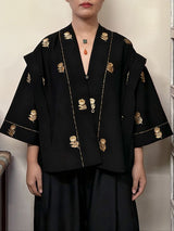 Men's Deconstructed Rose Print Half Sleeve Cardigan SKUL36314