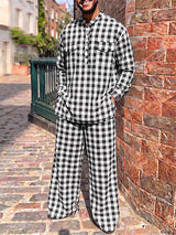 Men's Vintage Casual Gingham Plaid Two Pieces Outfit SKUL79539