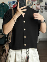 Men's Solid Color V-Neck Short Sleeve Shirt SKUL55448