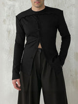 Men's Deconstructed Placket Button Long Sleeve T-Shirt SKUL37700