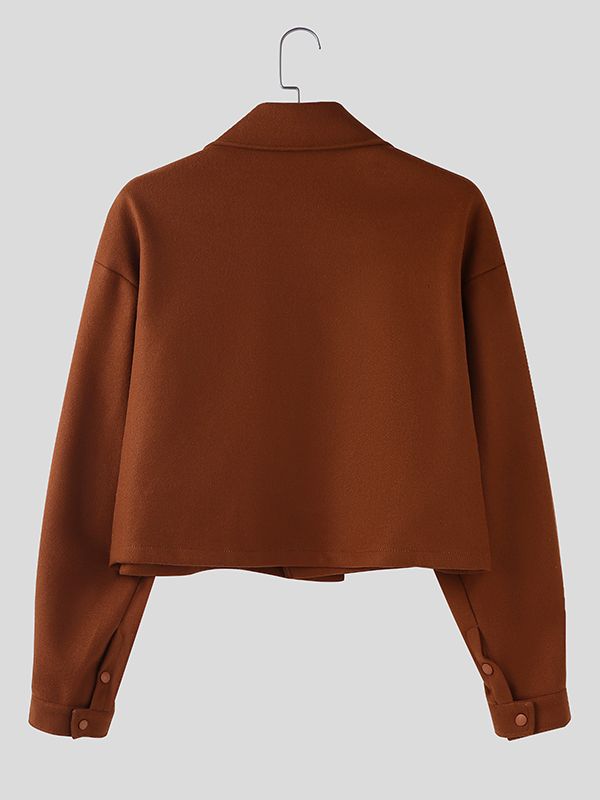 Men's Solid Casual Cropped Long Sleeve Jacket SKUL30423