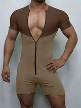 Men's Contrast Color Short Sleeve Boxer Bodysuit SKUL50064